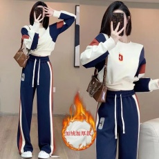 批发加绒<b class='q'>运动服</b>套装女春季<b class='q'>新款</b>休闲时尚卫衣阔腿裤两件套洋气#819厚