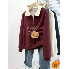 批发实拍2026春装新款胖mm大码女学院风加绒加厚字母外穿卫衣上衣