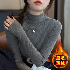 批发磨毛薄绒半<b class='q'>高领</b><b class='q'>打底衫</b>女秋冬2025新款修身加绒内搭长袖T恤上衣服