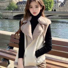 批发AI图 皮毛一体马甲女外搭穿洋气冬季加厚背心马夹羊羔绒外套