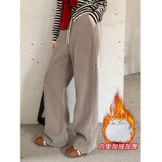 批发实拍秋冬舒适加厚纯欲风百搭保暖卫裤2025新款加绒加厚直筒拖地裤