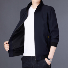 批发男士夹克春秋季新款<b class='q'>商务</b>休闲立领外套中青年爸爸装上衣夹克外套男