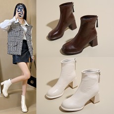 批发短靴女2024新款秋冬靴子小踝靴马丁靴切尔西高跟鞋气质法式瘦瘦靴