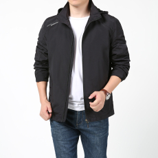 批发男士休闲连帽夹克秋季大码新款户外运动薄款潮外套男上衣冲锋衣