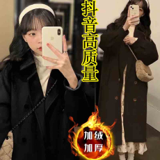 批发爆款#毛呢外套秋冬<b class='q'>新款</b>夹棉加厚高级感中长款小个子呢子韩系大衣