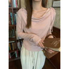 批发韩国外贸温柔风蝴蝶结系带<b class='q'>长袖</b><b class='q'>T</b><b class='q'>恤</b><b class='q'>女装</b>秋季小众别致显瘦短款上衣