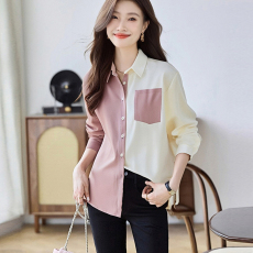 批发实拍洋气秋季新款<b class='q'>女装</b>翻领宽松<b class='q'>大码</b>雪纺衫上衣开衫衬衫打底衫衬衣