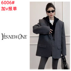 批发<b class='q'>韩</b>版设计师款极简宽版V领廓形西装2024冬季时尚气质呢料厚款外套