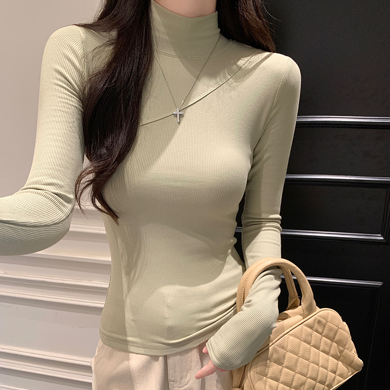 实价实拍#2024新款女秋冬半高领针织高弹百搭打底衫时尚紧身长袖