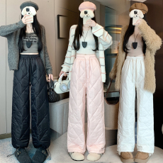 批发实拍2025秋冬新款羽绒棉长裤保暖简约休闲长裤女生纯色