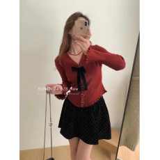 批发蝴蝶结喇叭长袖V领针织上衣<b class='q'>浙江</b>普苑毛衣<b class='q'>桐乡</b>高端嘉兴濮院羊毛衫