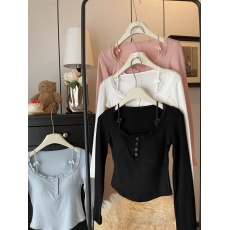 批发实拍不减 纯欲性感假两件蕾丝拼接T恤女2024早秋设计感修身长袖