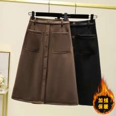 批发实拍<b class='q'>冬</b>季新款大码宽松毛呢加绒加厚半身裙胖MM松紧腰简约打底裙