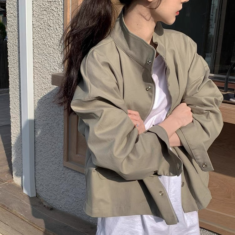 한국 chic 가을 레트로 잘 생긴 폴로 칼라 지퍼 디자인 루즈핏 다용도 긴팔 오토바이 서비스 PU 가죽 외투