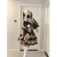 批发实拍实价炭团要来点薄巧薄荷巧克力格子蝴蝶结<b class='q'>棉布</b>蕾丝JSK<b class='q'>连衣裙</b>