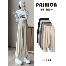 批发米白色运动裤女春秋款2026新款高腰直筒休闲小个子糯米奶奶萝卜裤