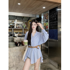 批发polo领宽松长袖<b class='q'>连衣裙</b>女装早秋新款不规则甜酷衬衫裙短裙子潮chic