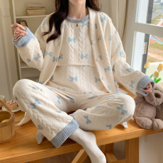 批发新款冬季空气棉夹层月子服哺乳喂奶衣套装孕妇睡衣三件套