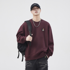 批发实拍秋冬新款重磅圆领卫衣男潮牌刺绣韩版简约宽松休闲套头上衣