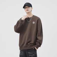 批发实拍秋冬新款重磅360g圆领卫衣男潮牌绣花韩版简约宽松套头上衣