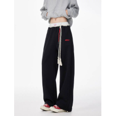 批发美式复古撞色运动卫裤女男小众潮牌宽松阔腿直筒裤