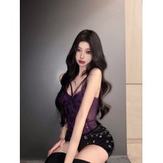批发性感内衣睫毛蕾丝拼接<b class='q'>塑</b><b class='q'>身</b>连体衣辣妹吊带高级紫女装