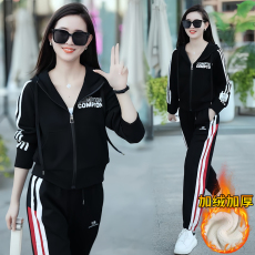 批发加绒加厚<b class='q'>时尚</b>休闲运动服套装女士2025秋冬新款宽松外套保暖两件套