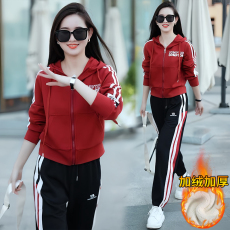 批发休闲运动服套装女2025秋冬新款加绒加厚连帽外套束脚裤爆款两件套