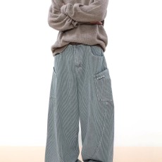 批发春秋<b class='q'>韩</b>版时髦复古潮流条纹牛仔裤男士宽松直筒中高腰长裤