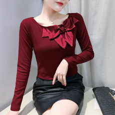 批发实拍2026<b class='q'>春</b>季新款设计感蝴蝶结长袖女上衣修身显瘦圆领T恤