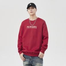 批发实拍冬季加绒加厚圆领卫衣男红色喜庆百搭国潮宽松套头保暖上衣