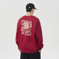 批发实拍冬季加绒加厚国潮卫衣男红色喜庆百搭圆领宽松保暖长袖上衣