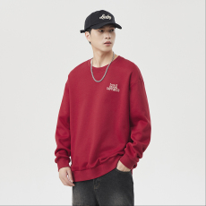 批发实拍冬季加绒加厚国潮卫衣男红色喜庆百搭印花宽松圆领保暖上衣