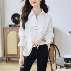 批发实拍洋气春秋季新款<b class='q'>女</b>装翻领纯色雪纺衫上<b class='q'>衣</b><b class='q'>开衫</b>衬衫<b class='q'>女</b>打底衫衬衣