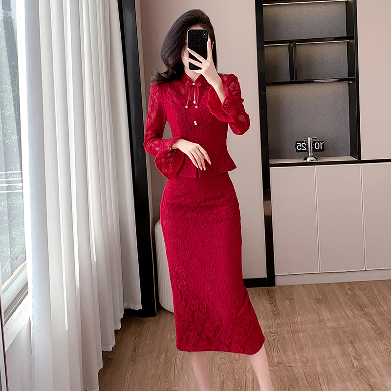 PF25788# 旗袍敬酒服新娘红色订婚礼服连衣裙新中式结婚衣服套装女平时可穿