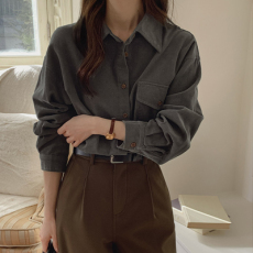 批发韩国chic 小众百搭口袋灯芯绒上衣<b class='q'>衬衣</b>女