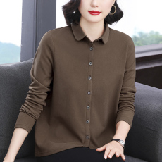 批发2026新款<b class='q'>妈妈装</b>绒衫单排扣女士休闲时尚洋气外穿翻领上衣宽松长袖