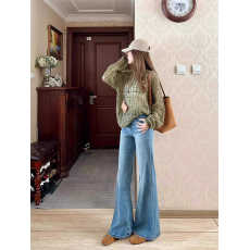 批发实价有货港风蓝色高腰阔腿大喇叭<b class='q'>牛仔裤</b>女2026春季宽松显瘦长裤子