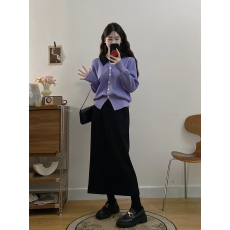 批发实拍2025秋冬新款<b class='q'>胖</b><b class='q'>mm</b><b class='q'>大码</b>女时尚拼接毛织上衣加绒加厚半身裙套装