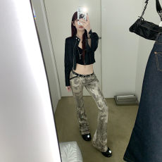 批发<b class='q'>欧美</b>风超弹柔软野蟒涂层低腰喇叭裤女日系弹力蛇皮纹<b class='q'>打底裤</b>