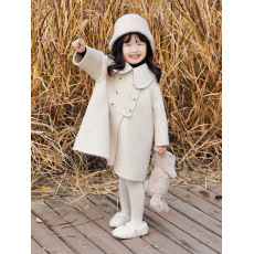 批发韩版童装新品女童呢子大衣秋冬季中小童洋气娃娃领中长款毛呢外套