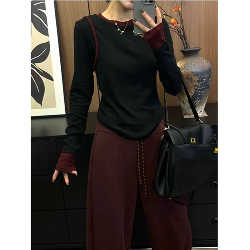 270g German velvet 2024 spring and autumn new Korean style long-sleeved T-shirt for women with design feel