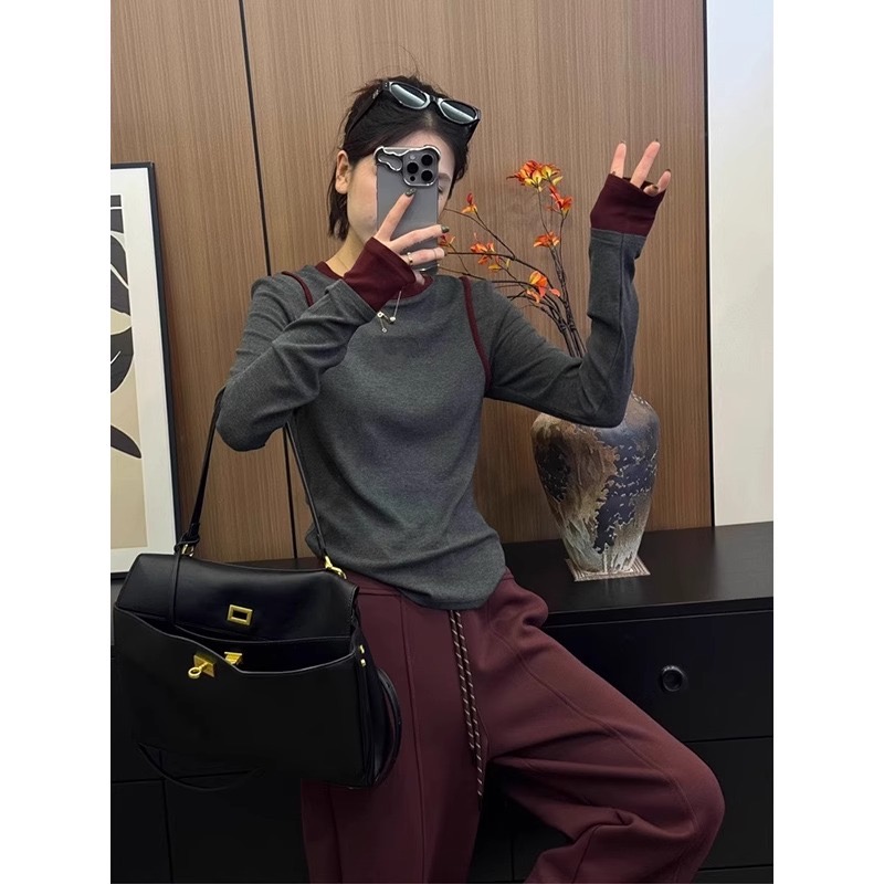 270g German velvet 2024 spring and autumn new Korean style long-sleeved T-shirt for women with design feel