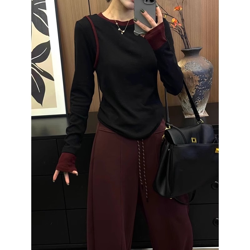 270g German velvet 2024 spring and autumn new Korean style long-sleeved T-shirt for women with design feel