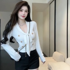 批发纯欲甜美辣妹莫奈花园立体花朵<b class='q'>网纱</b>拼接针织衫<b class='q'>打底衫</b>
