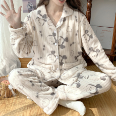 批发2024秋冬抽条绒抗掉毛孕妇睡衣产妇哺乳喂奶法兰绒月子服