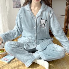 批发2024秋冬抽条绒抗掉毛孕妇睡衣产妇哺乳喂奶法兰绒月子服