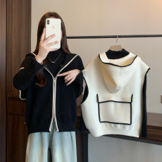 批发实拍2026秋冬新款<b class='q'>大码</b><b class='q'>女</b>装胖mm连帽马甲背心外套打底衫上衣两件套