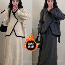 批发<b class='q'>大码</b>女装秋冬穿搭一整套春秋高级感胖MM显瘦上衣半身裙两件套装女