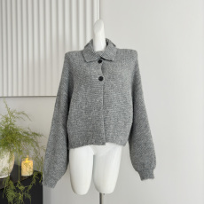 批发区区欧阳 翻领针织衫女<b class='q'>冬</b>季新款慵懒风开衫毛衣外套软糯短款上衣